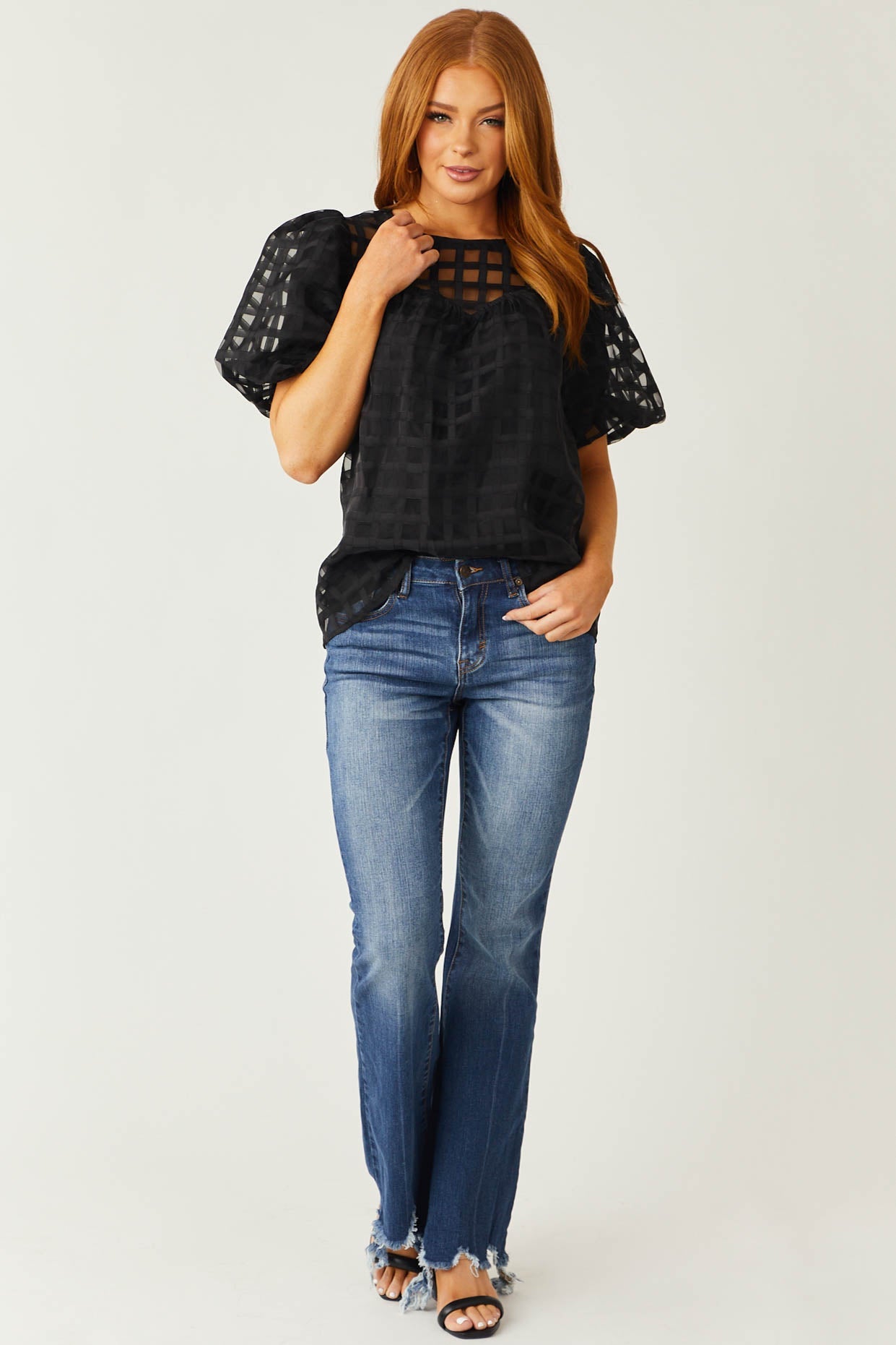 Medium Wash Mid Rise Flare Cut Raw Hem Jeans