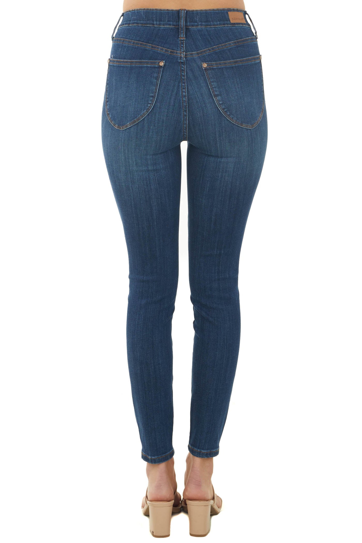 Medium Wash Pull On Skinny Jeans with Faux Pockets