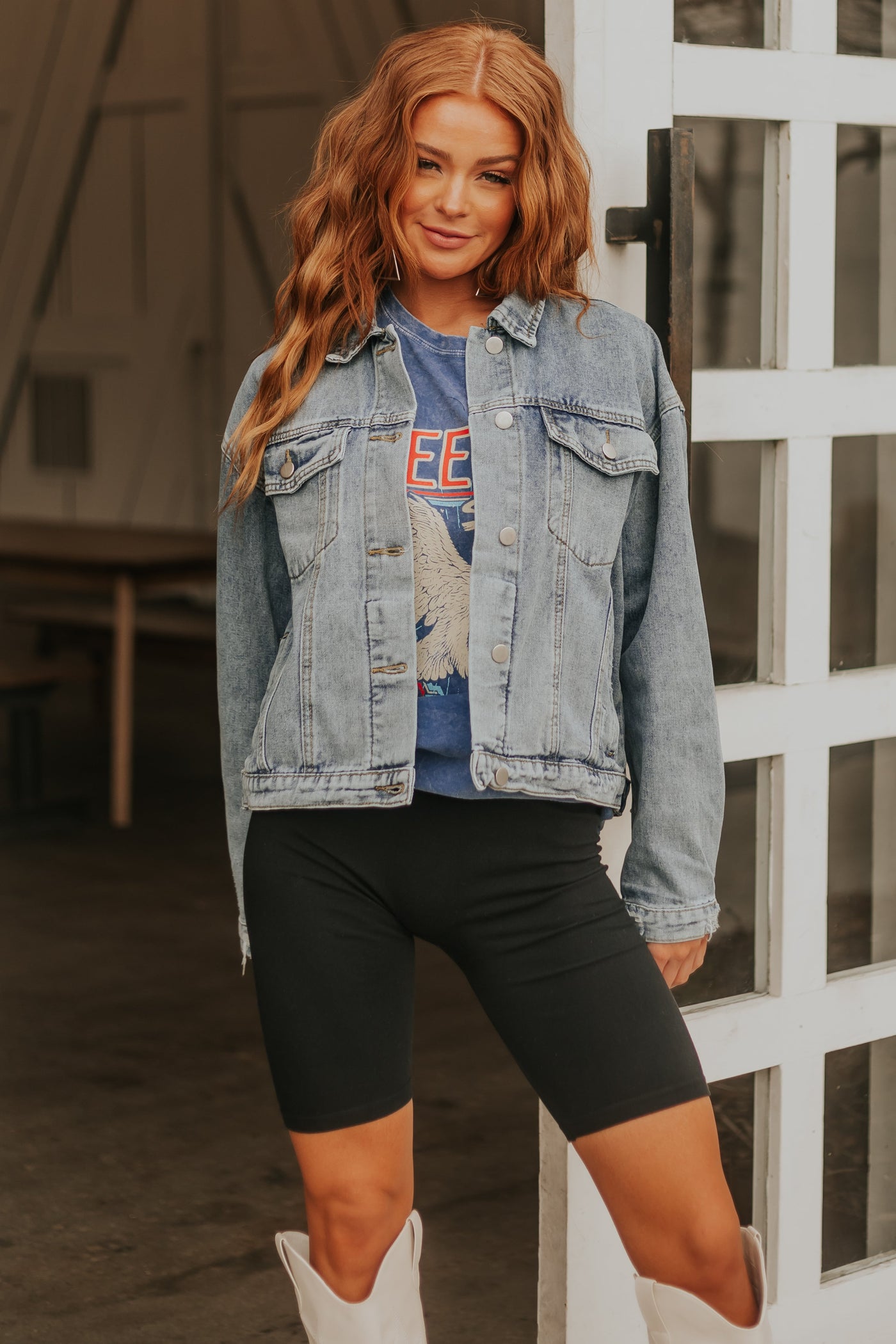 Medium Wash Silver Rhinestone Fringe Denim Jacket