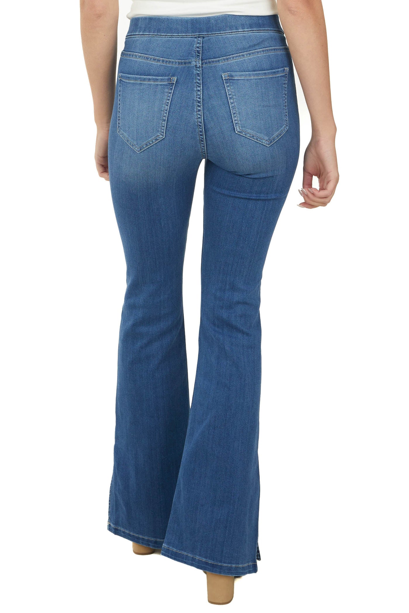 Medium Wash Slit Flare Hem Pull On Jeggings