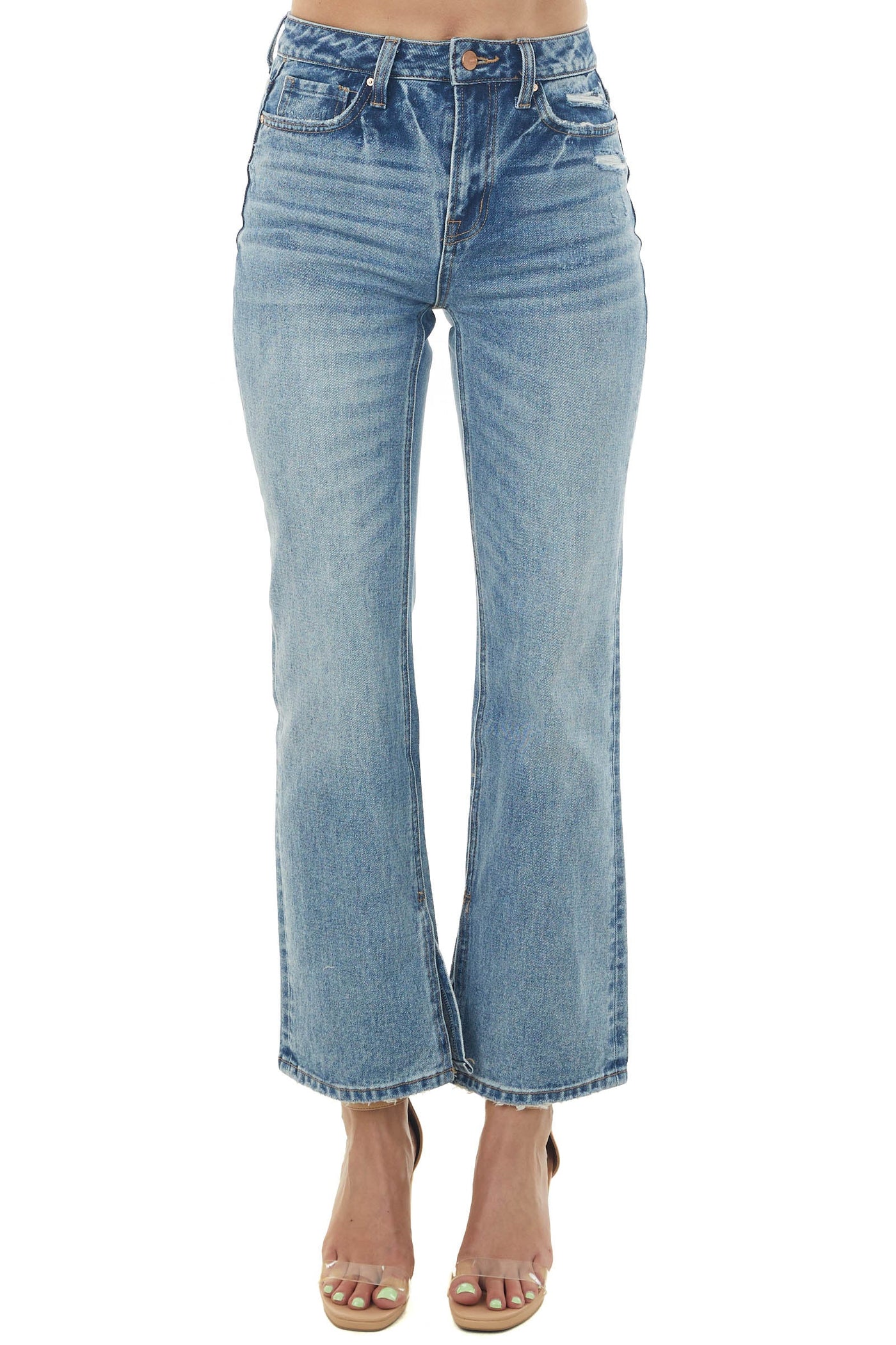 Medium Wash Straight Fit Jeans with Side Slits