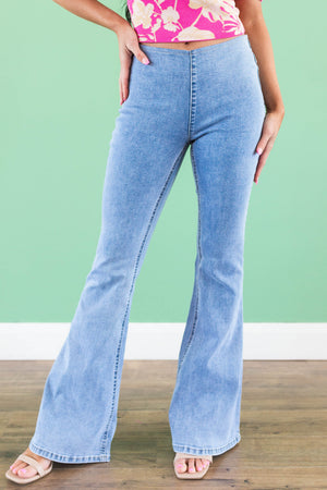 Medium Denim High Rise Flare Jeggings