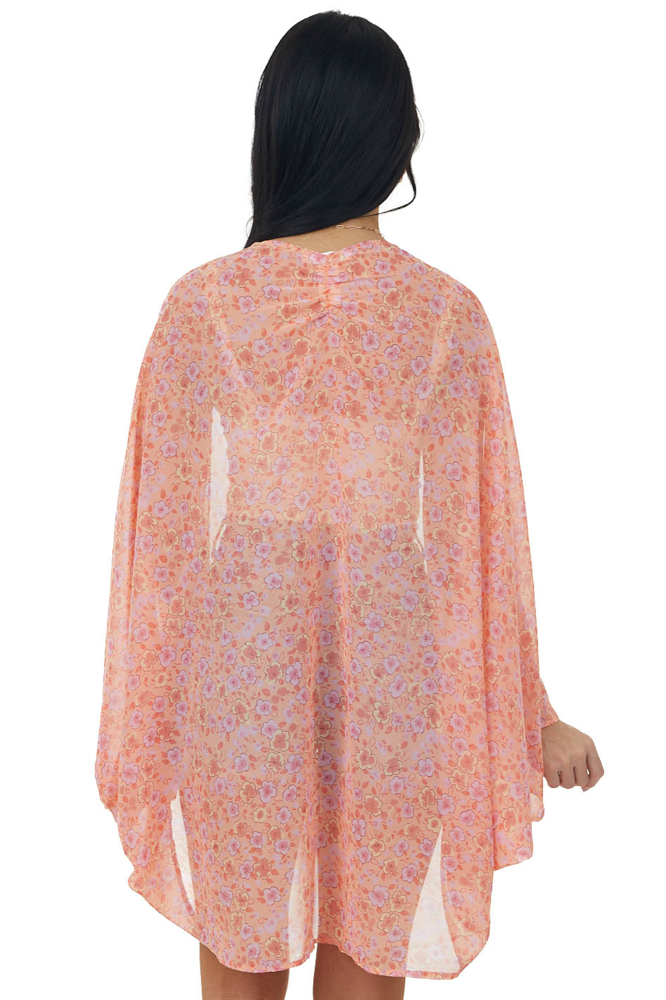 Melon Floral Print Lightweight Open Kimono