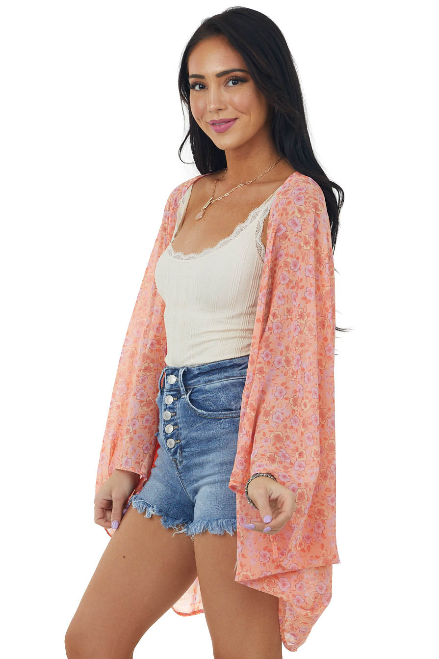 Melon Floral Print Lightweight Open Kimono