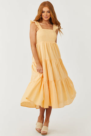 Melon Swiss Dot Ruffle Strap Smocked Dress