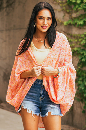 Melon Floral Print Lightweight Open Kimono