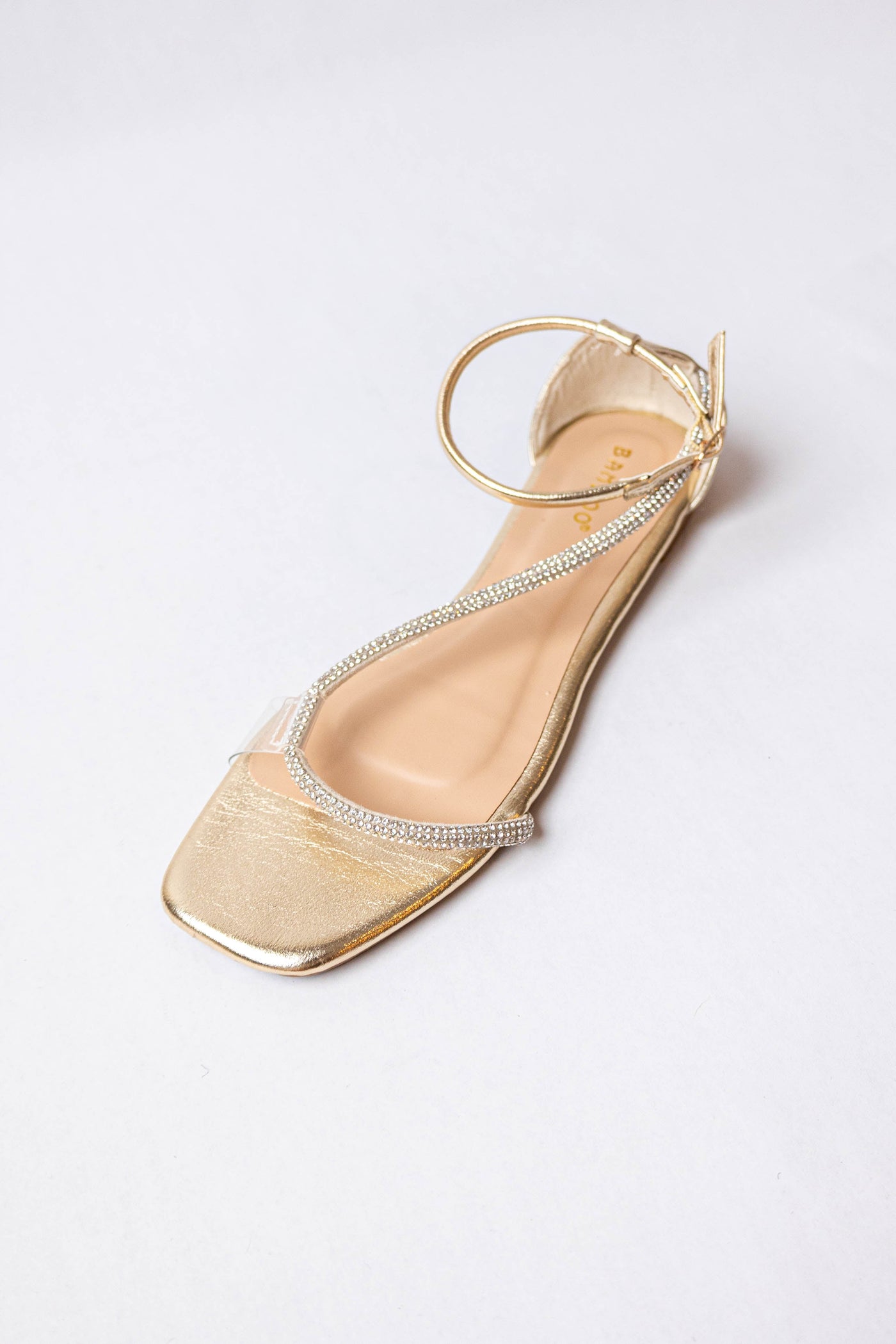 Metallic Gold Asymmetrical Rhinestone Sandal