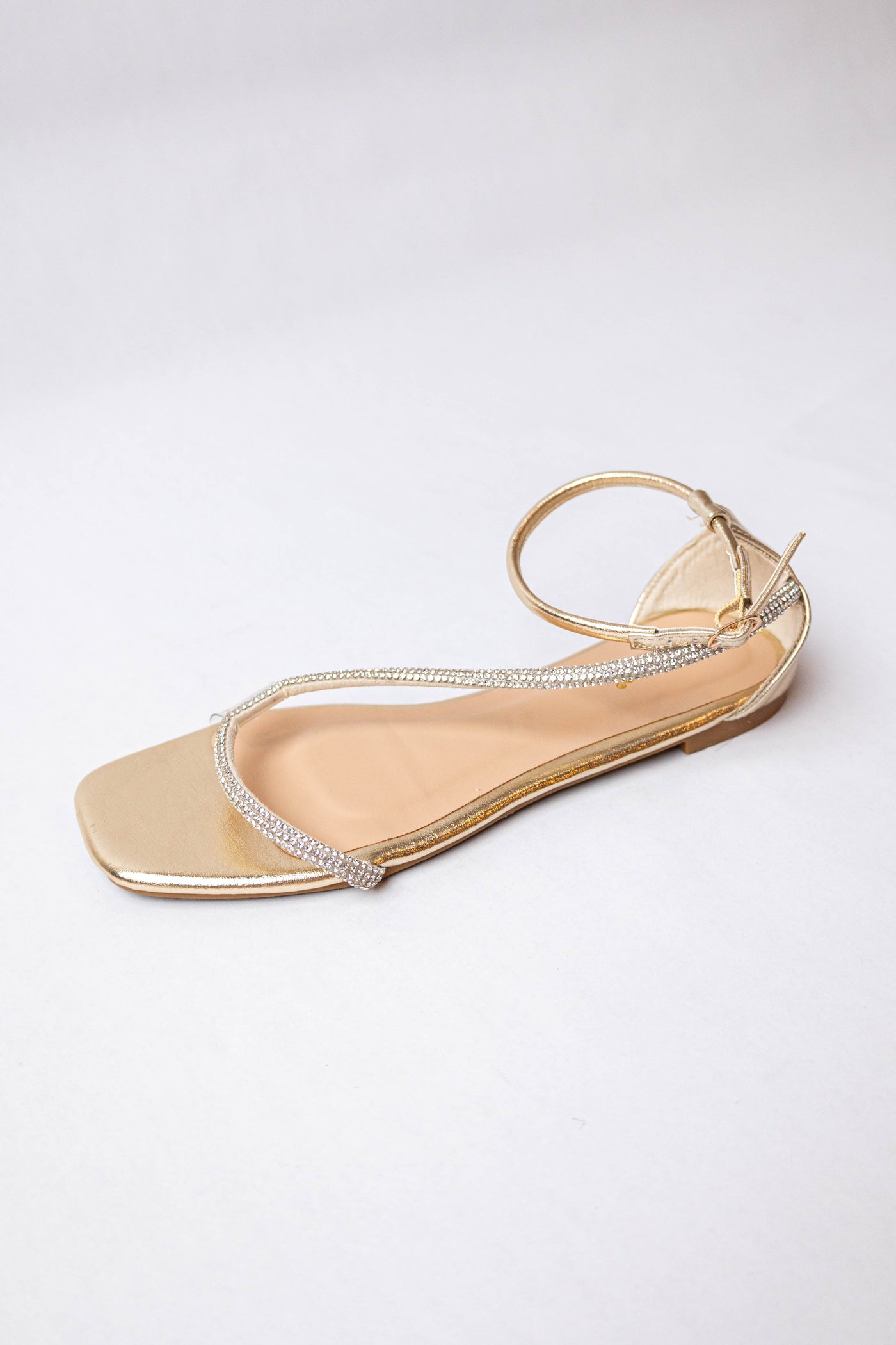 Metallic Gold Asymmetrical Rhinestone Sandal