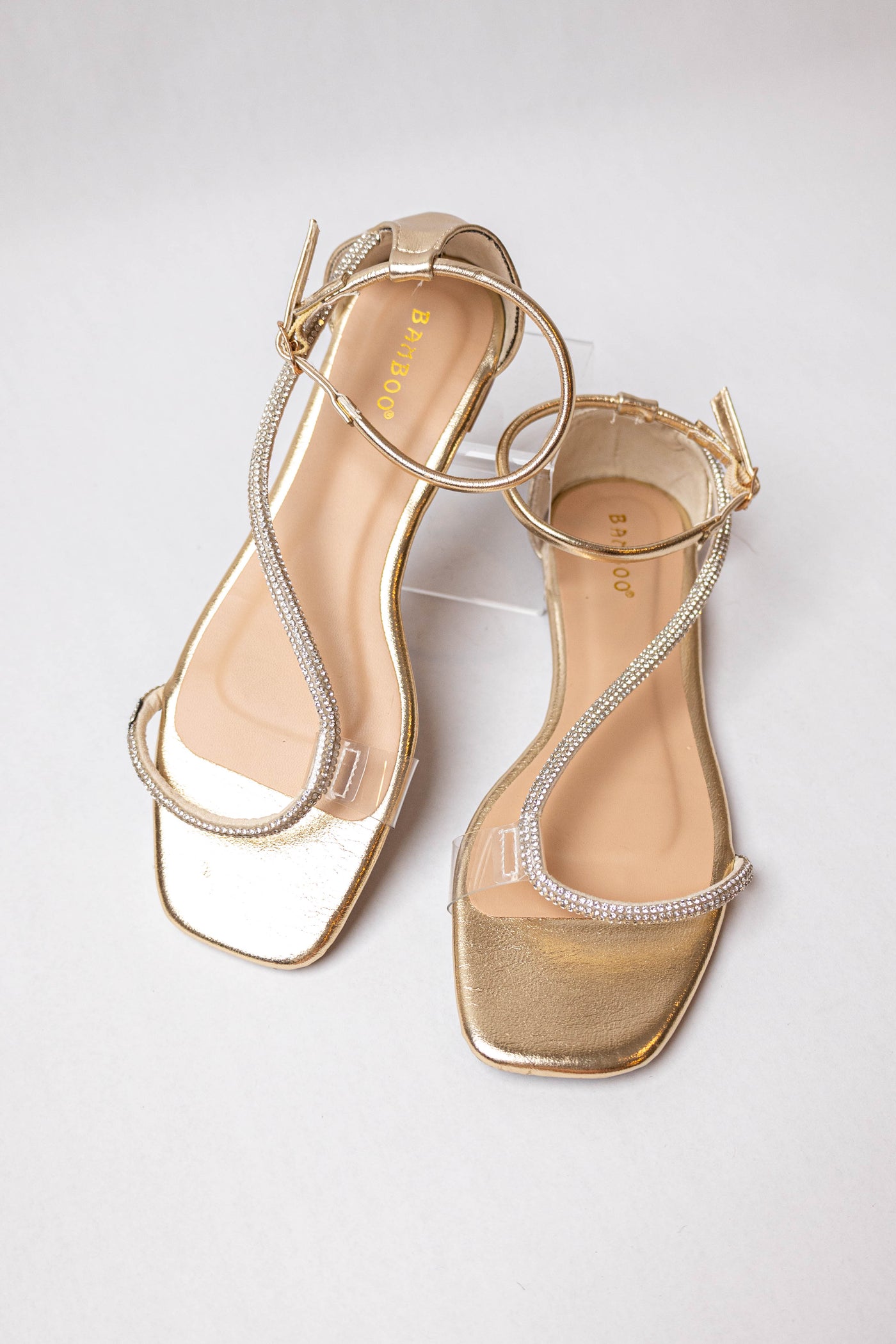 Metallic Gold Asymmetrical Rhinestone Sandal