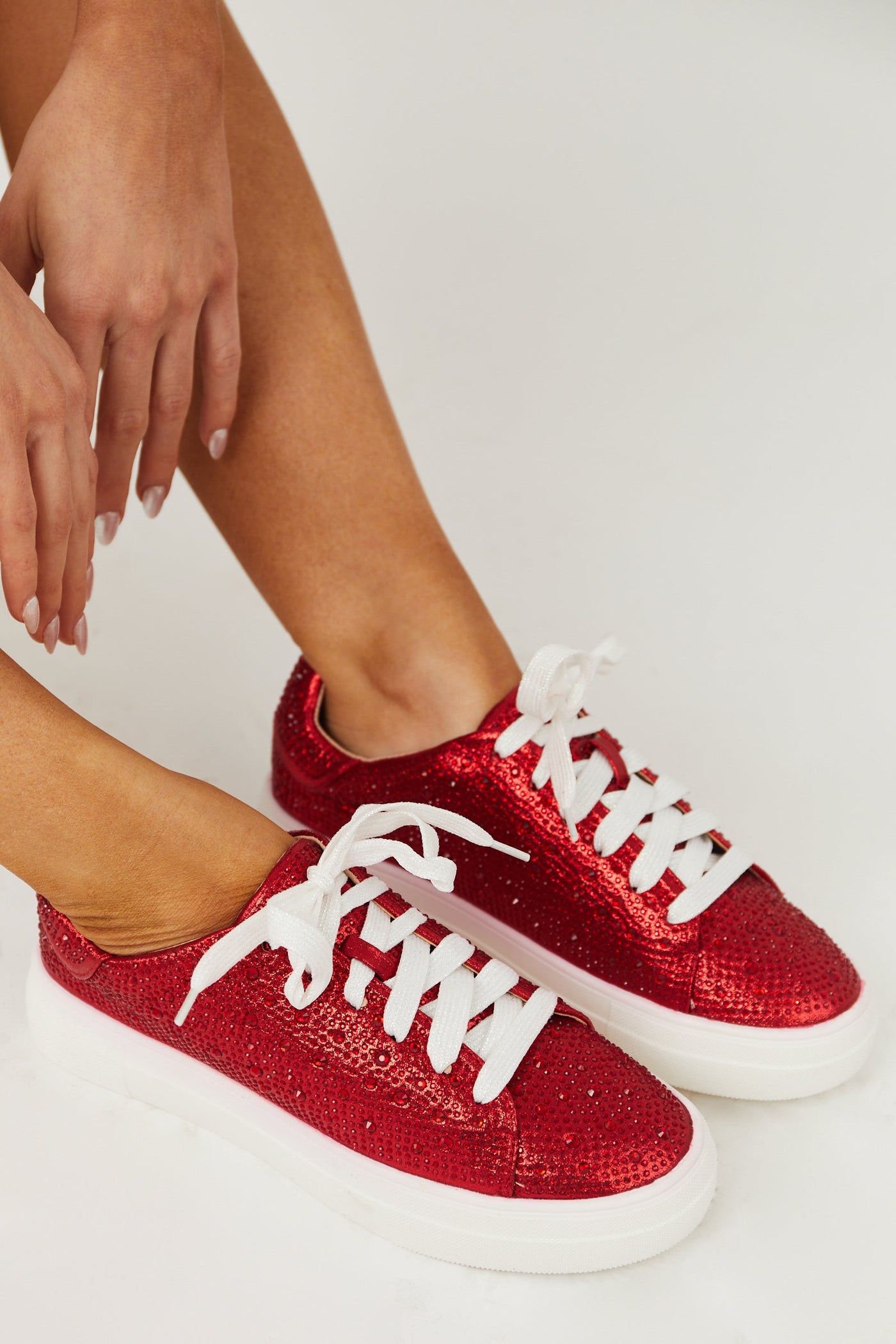 Metallic Ruby Rhinestone Embellished Sneakers