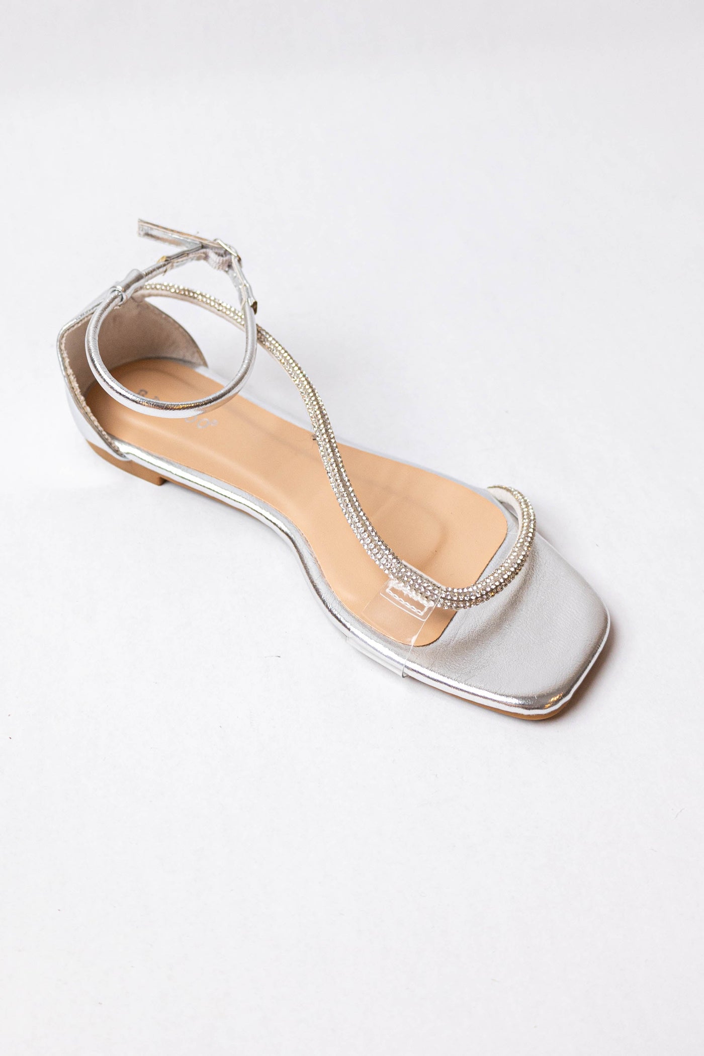 Metallic Silver Asymmetrical Rhinestone Sandal