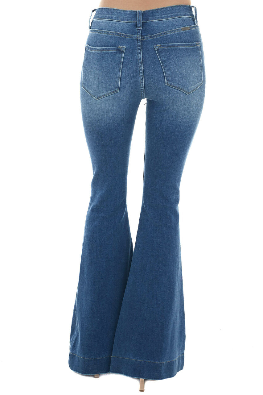 Mid Wash High Rise Button Up Fly Flare Jeans 