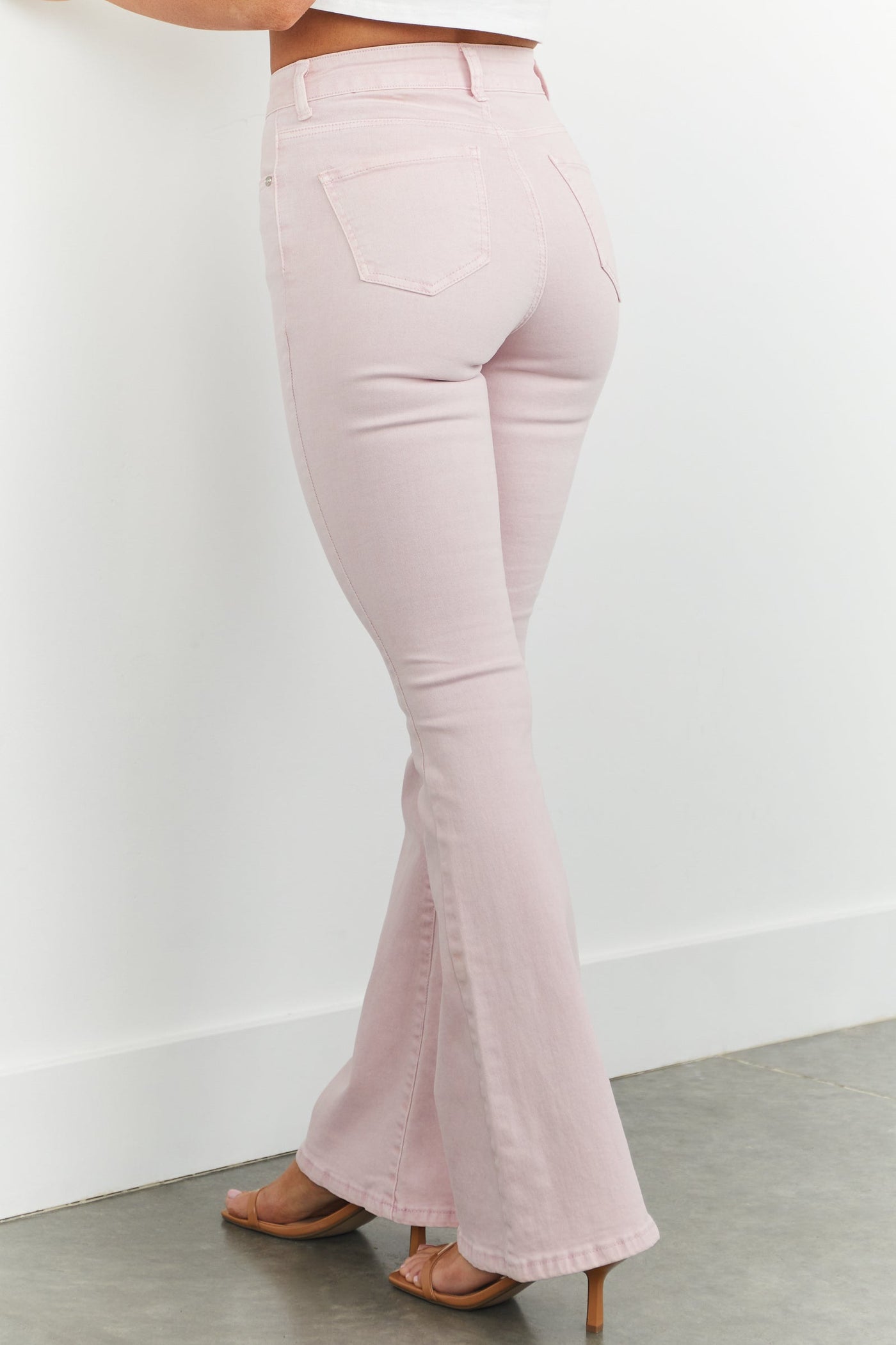 Mineral Washed Rose High Rise Flare Leg Jeans