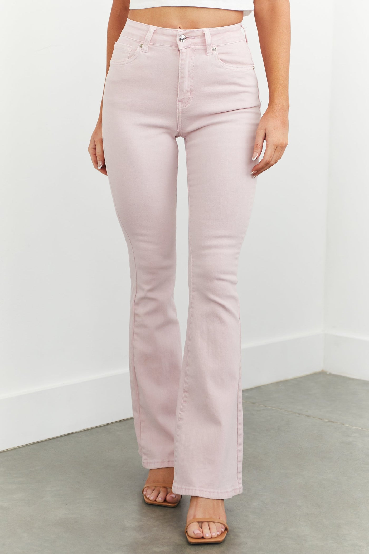 Mineral Washed Rose High Rise Flare Leg Jeans