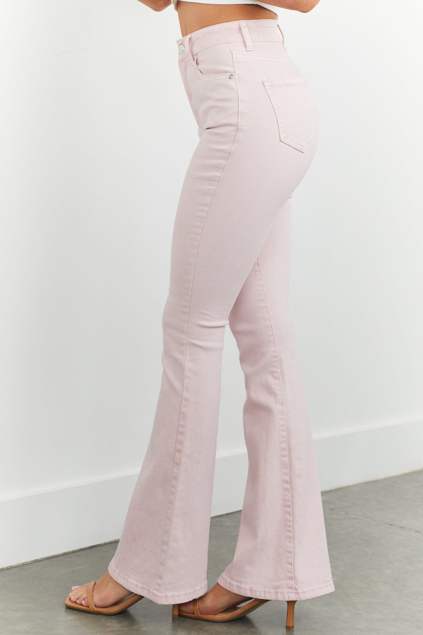 Mineral Washed Rose High Rise Flare Leg Jeans