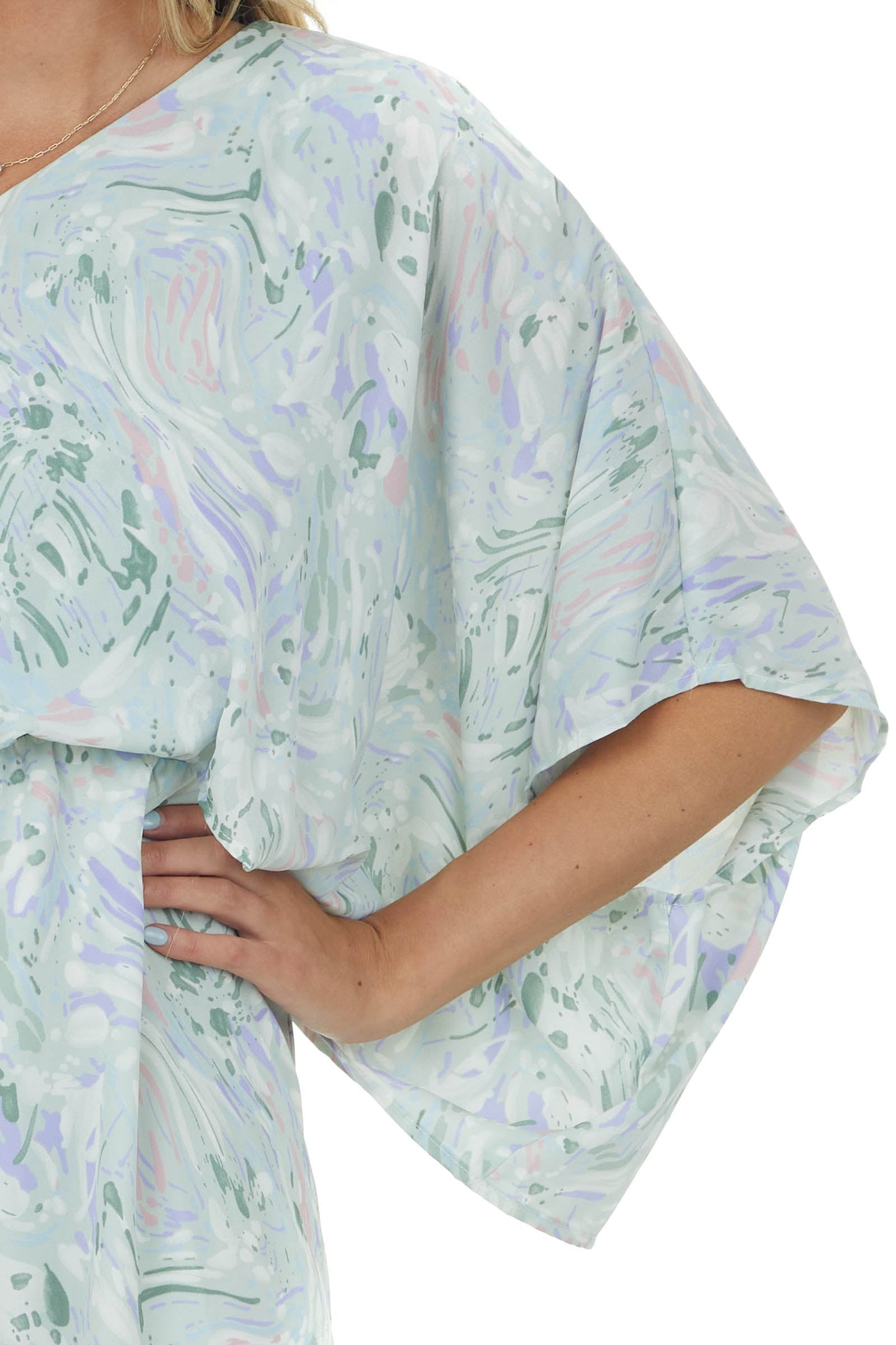 Mint Abstract Print One Shoulder Short Dress