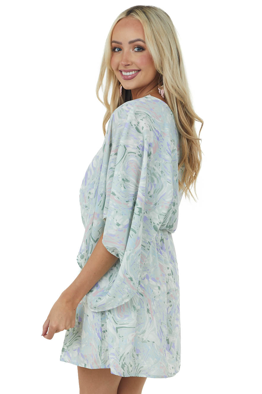 Mint Abstract Print One Shoulder Short Dress