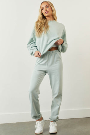 Mint Fleece Lined Solid Cotton Sweatpants
