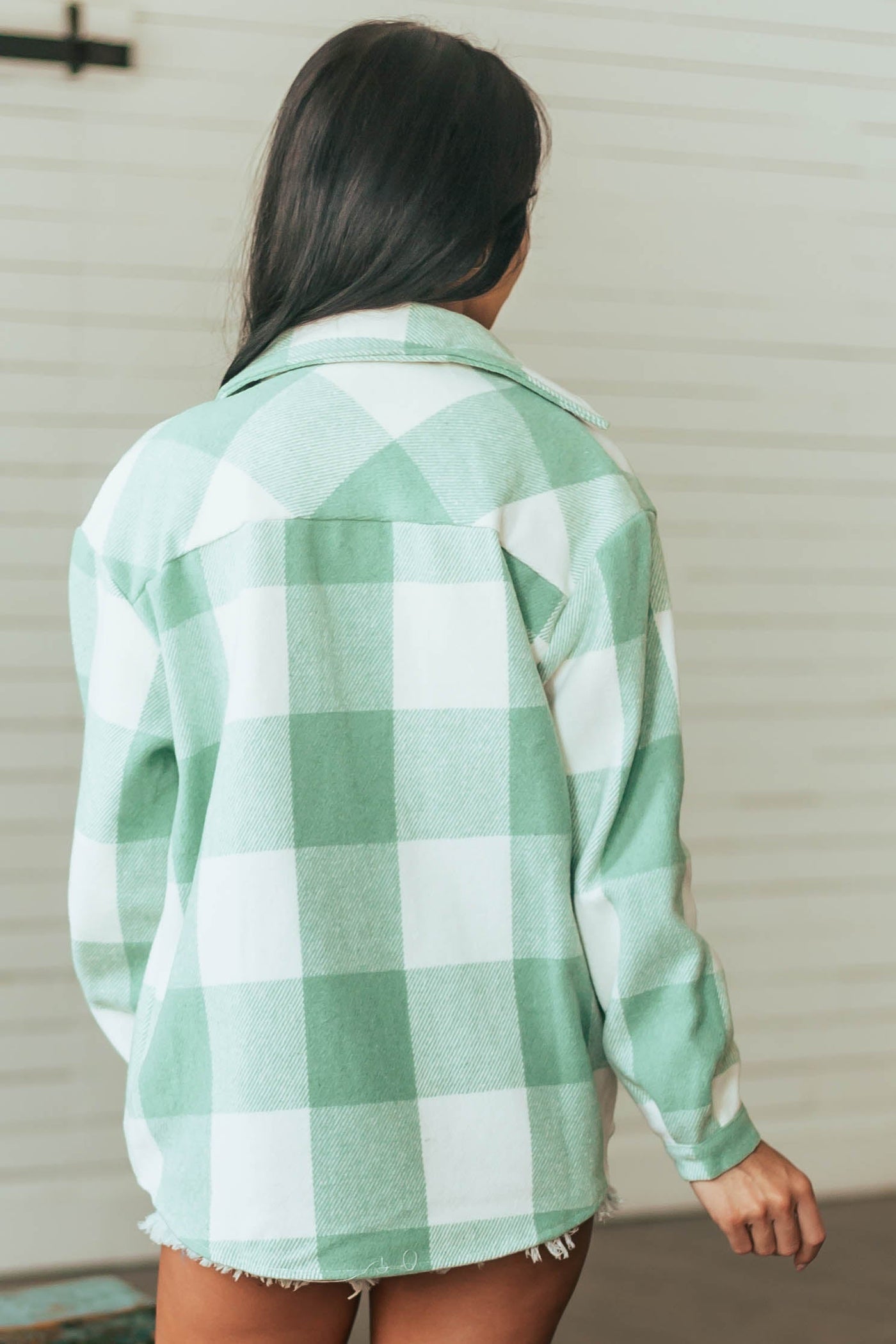 Mint Plaid Chest Pocket Soft Shacket