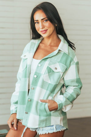 Mint Plaid Chest Pocket Soft Shacket