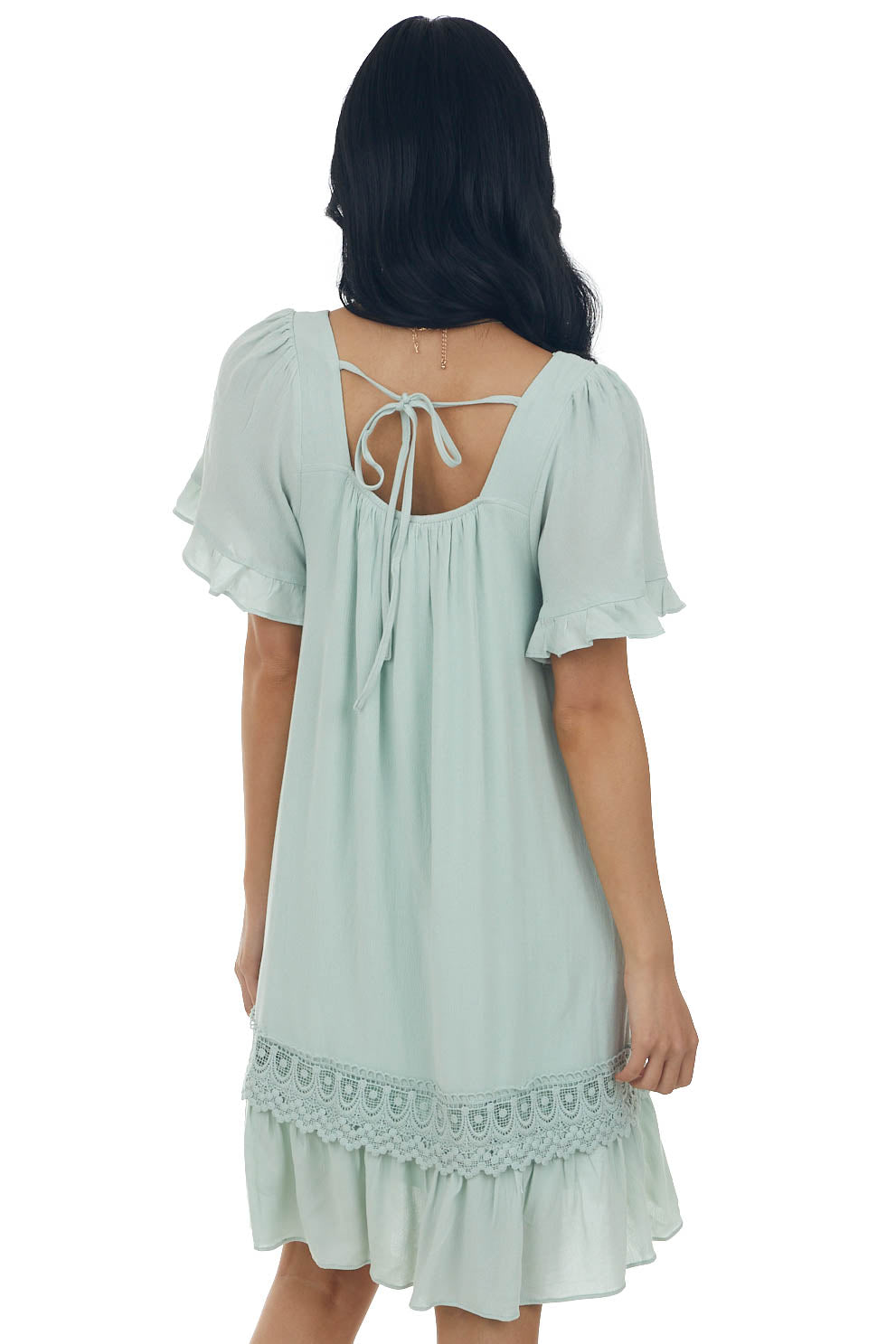 Mint Square Neck Mini Dress with Lace Details