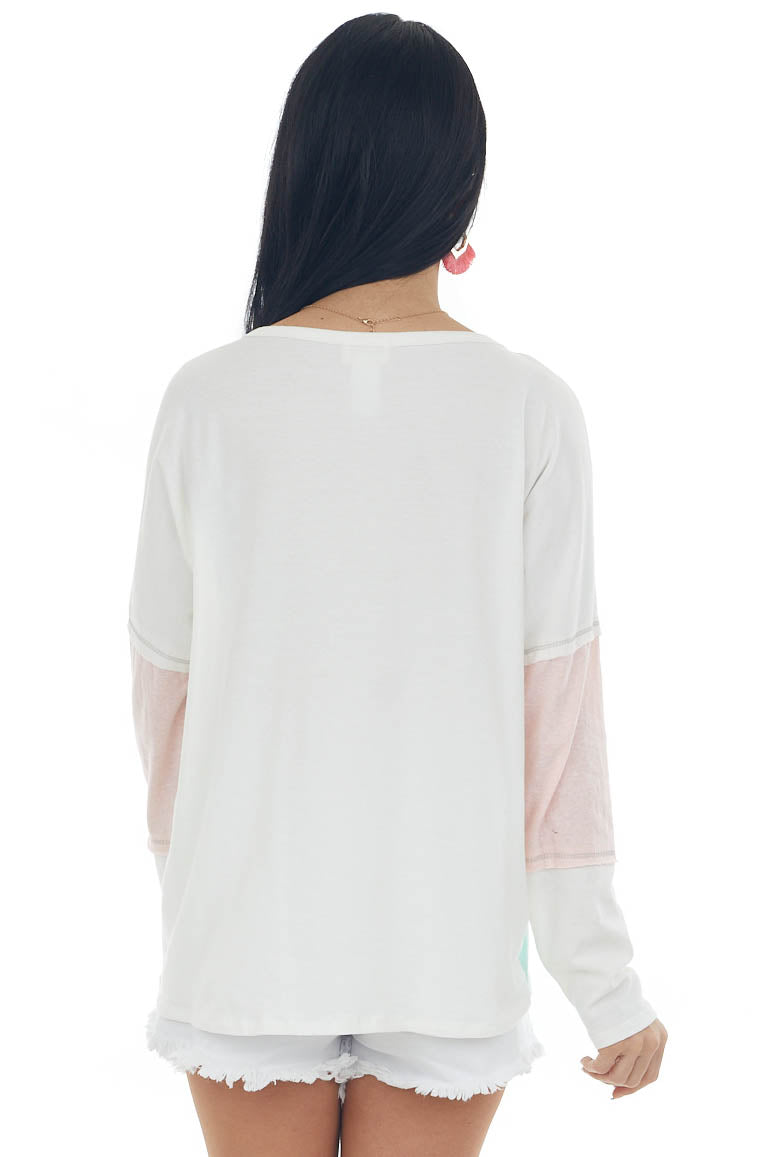 Mint Striped Colorblock Top with Long Sleeve