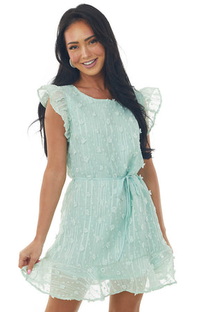 Mint Swiss Dot Ruffle Hem Woven Shift Dress