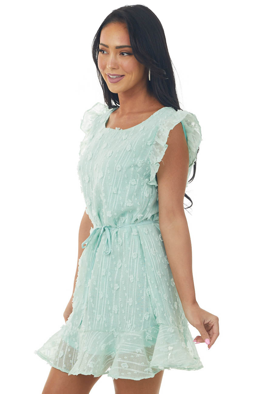 Mint Swiss Dot Ruffle Hem Woven Shift Dress