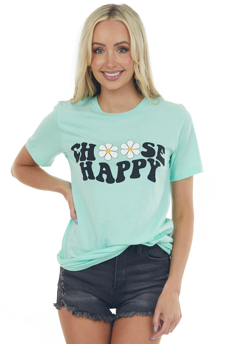 Mint 'Choose Happy' Flower Graphic Tee Shirt