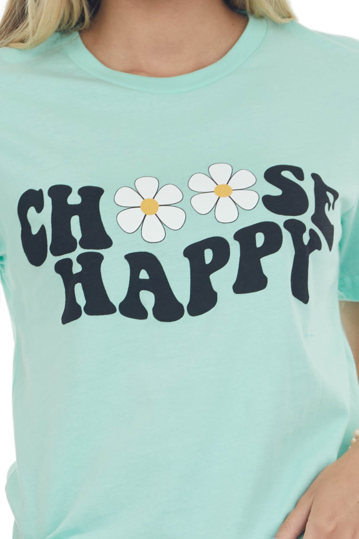 Mint 'Choose Happy' Flower Graphic Tee Shirt