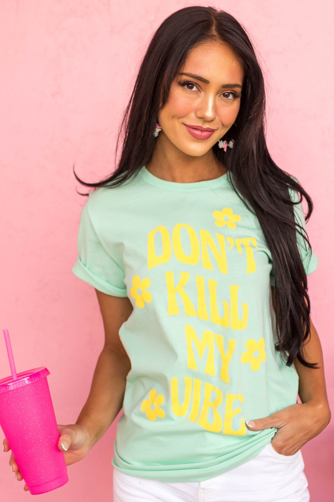 Mint 'Don't Kill My Vibe' Daisy Graphic Tee