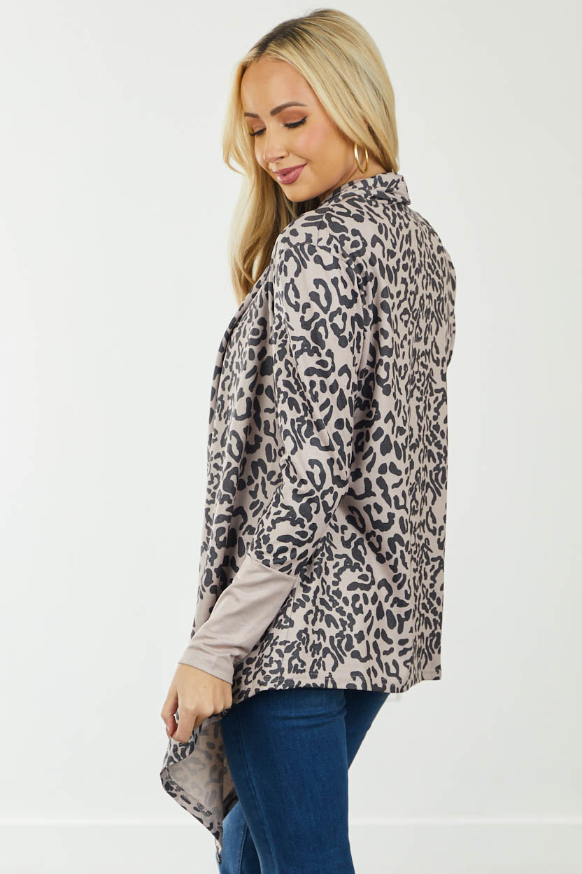 Mocha Leopard Print Ribbed Knit Cardigan