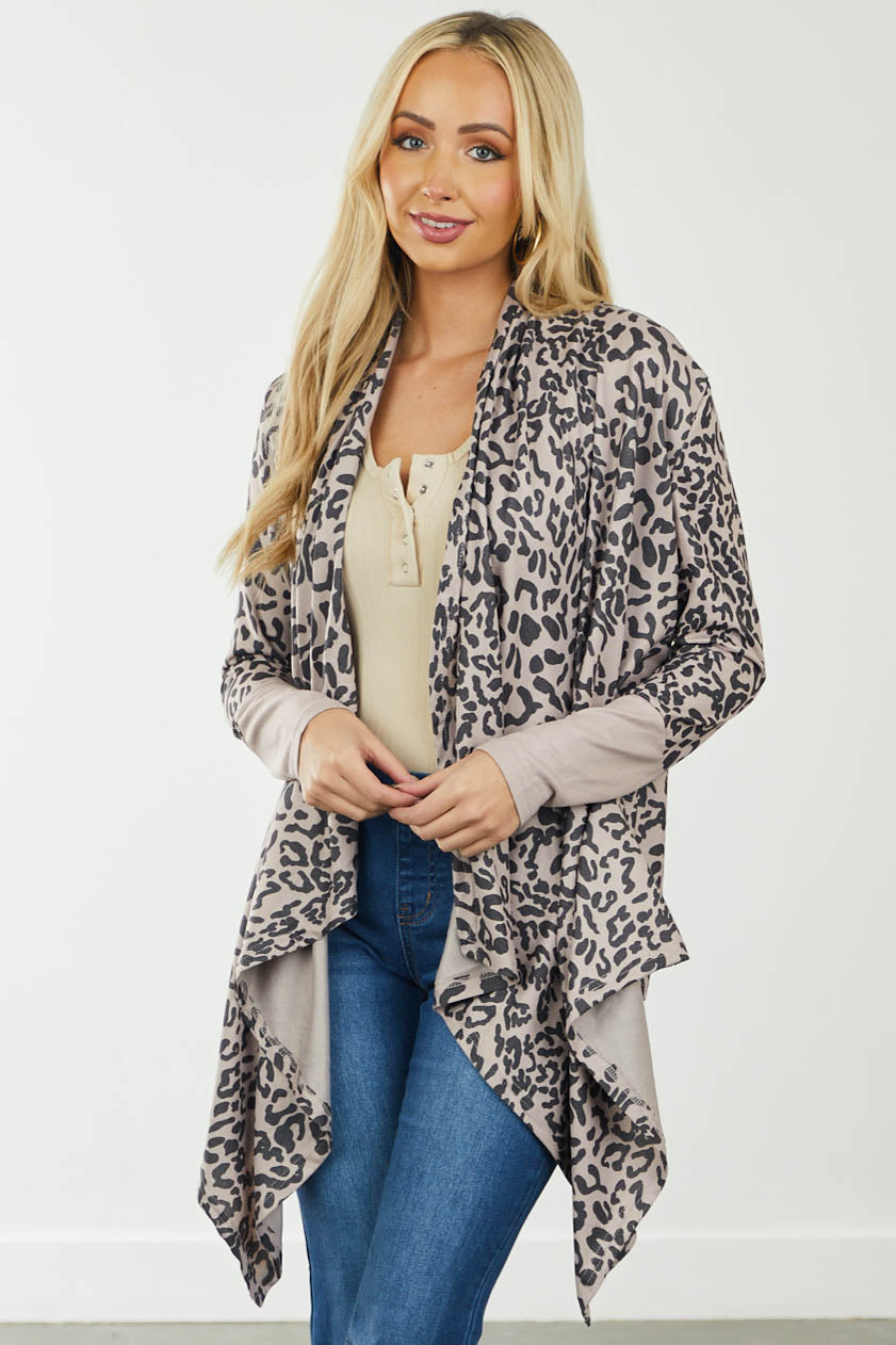 Mocha Leopard Print Ribbed Knit Cardigan