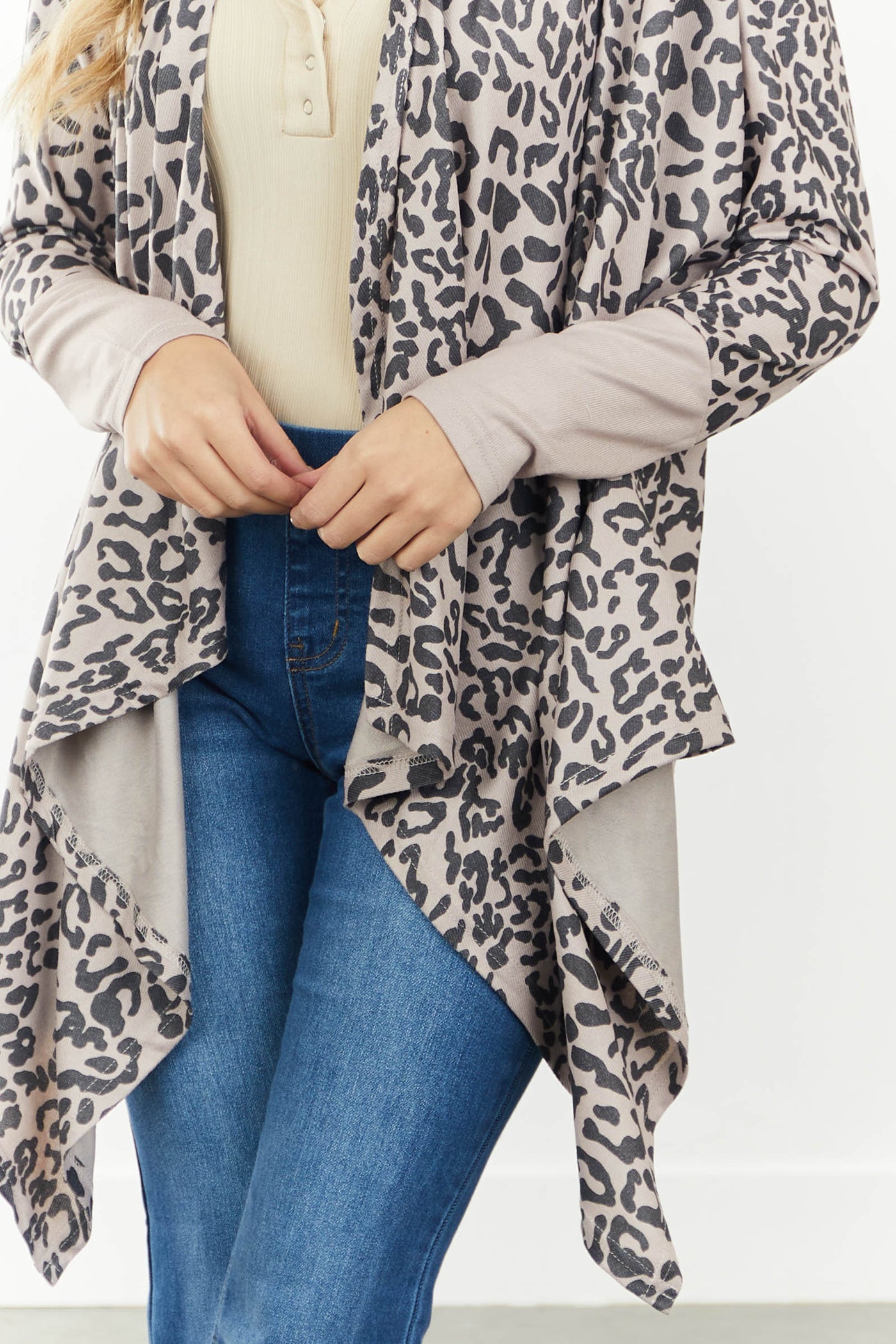 Mocha Leopard Print Ribbed Knit Cardigan