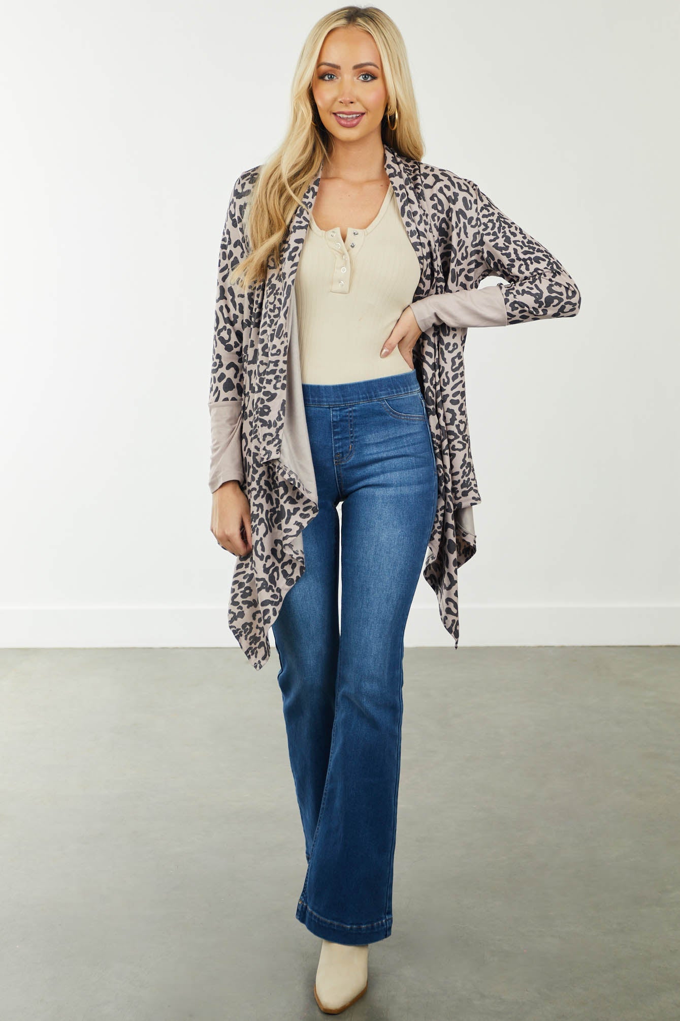 Mocha Leopard Print Ribbed Knit Cardigan