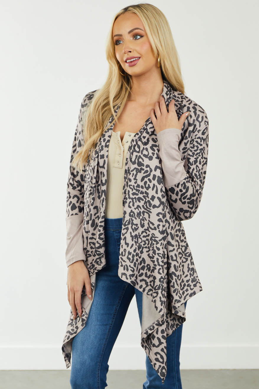 Mocha Leopard Print Ribbed Knit Cardigan