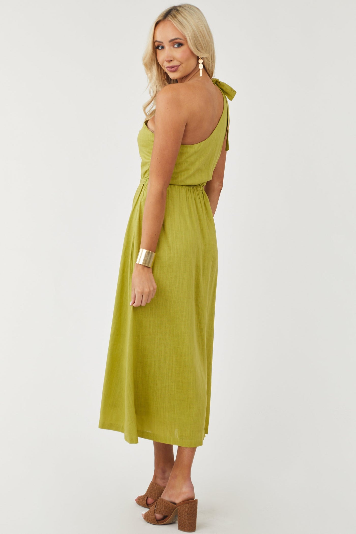 Moss Green One Shoulder Waist Cut Out Maxi Dress