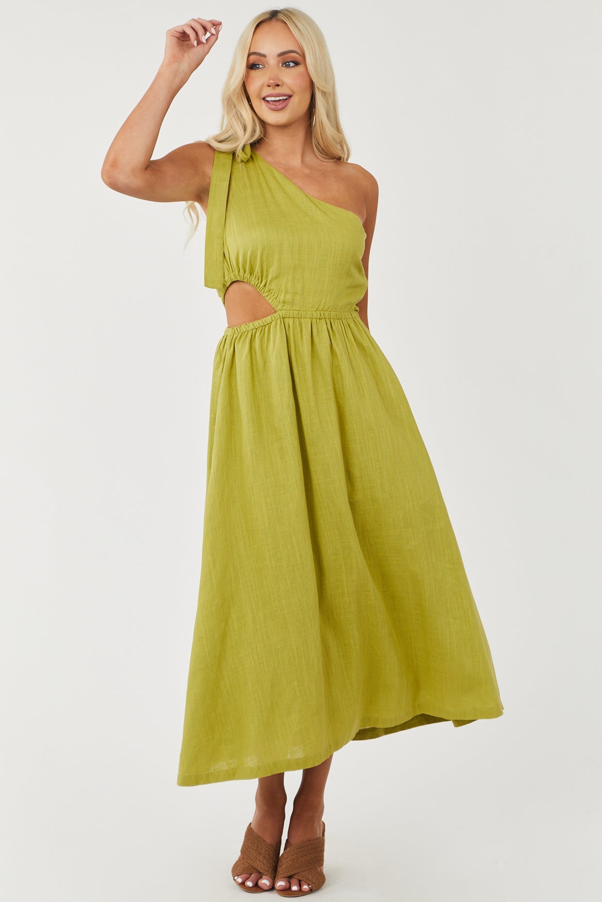 Moss Green One Shoulder Waist Cut Out Maxi Dress