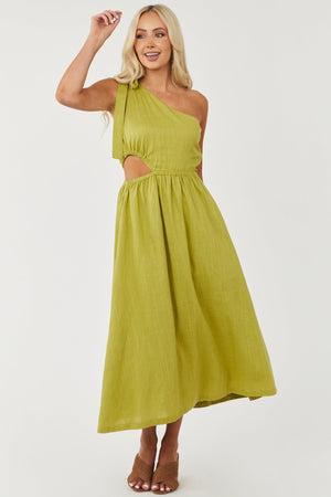 Moss Green One Shoulder Waist Cut Out Maxi Dress