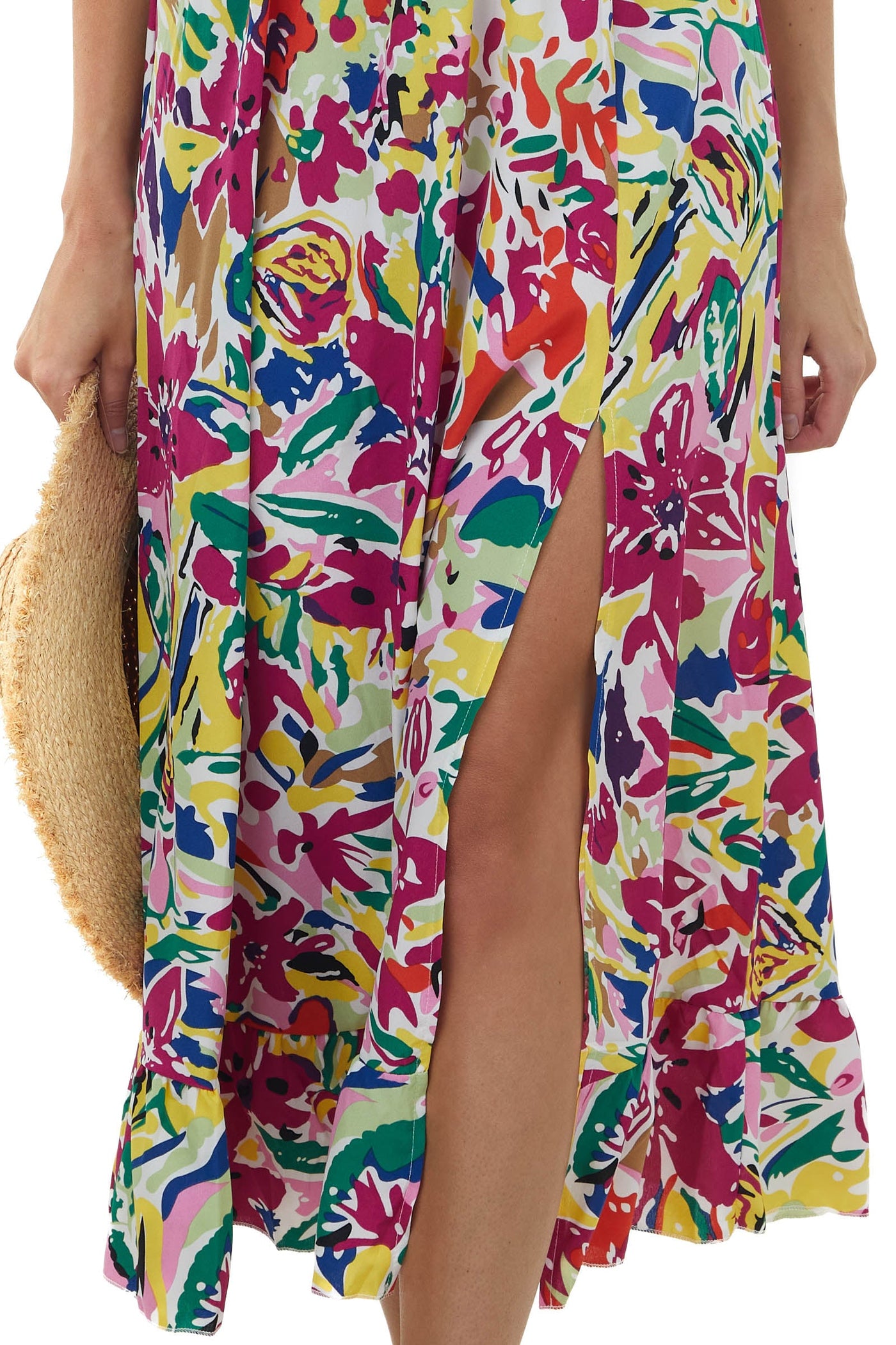 Mulberry Abstract Floral Babydoll Midi Dress