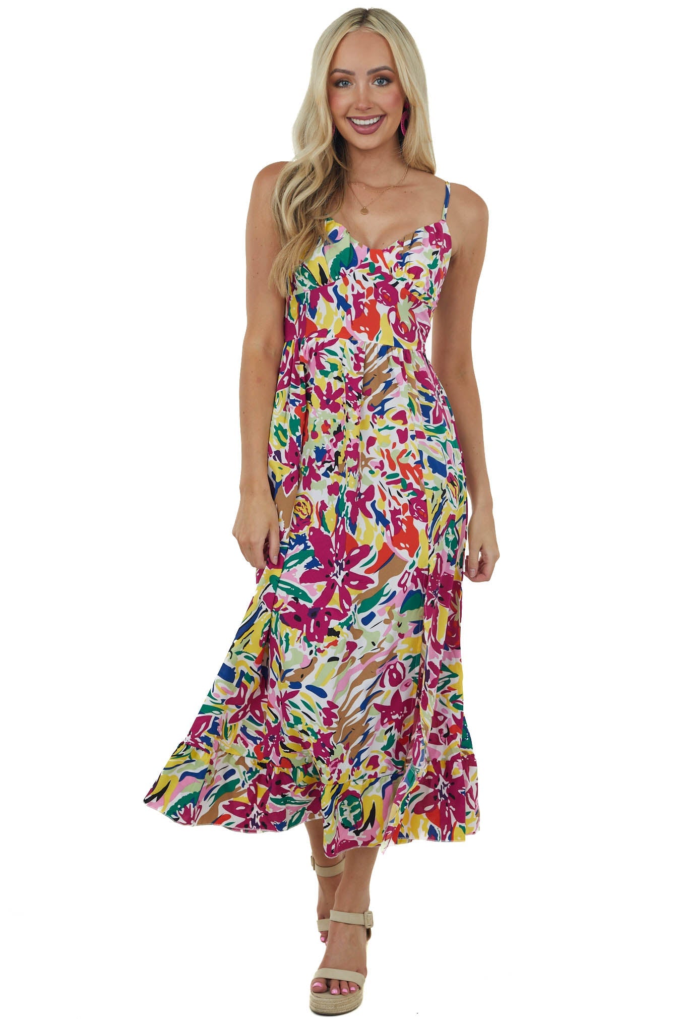 Mulberry Abstract Floral Babydoll Midi Dress