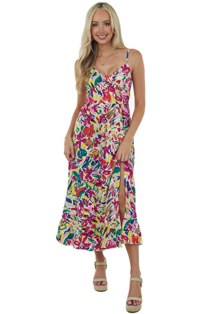 Mulberry Abstract Floral Babydoll Midi Dress