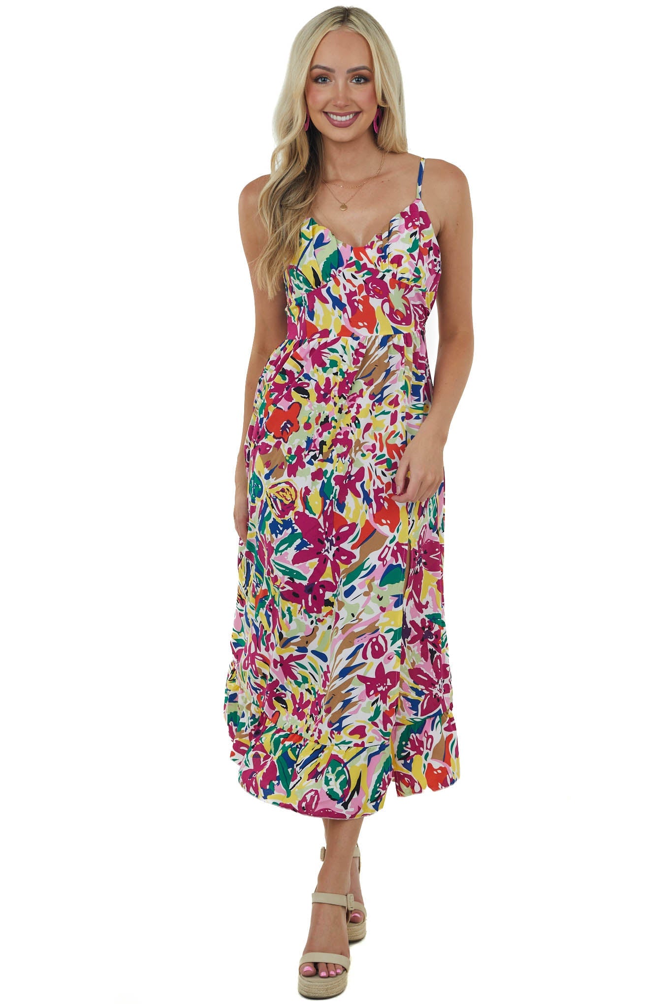 Mulberry Abstract Floral Babydoll Midi Dress