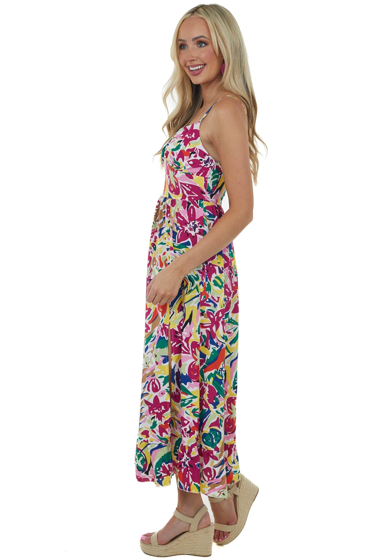 Mulberry Abstract Floral Babydoll Midi Dress