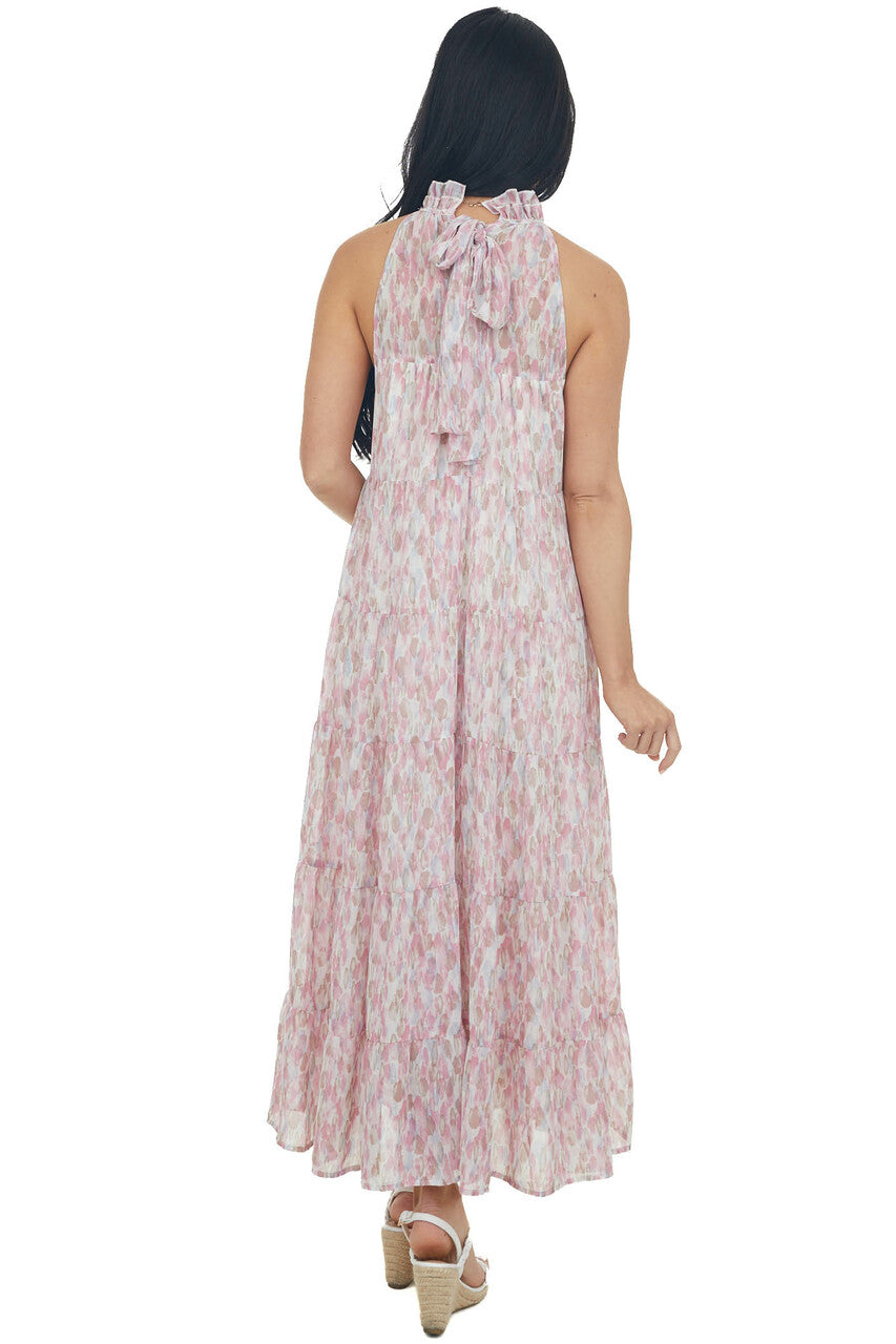 Mulberry Printed Halter Neck Tiered Midi Dress