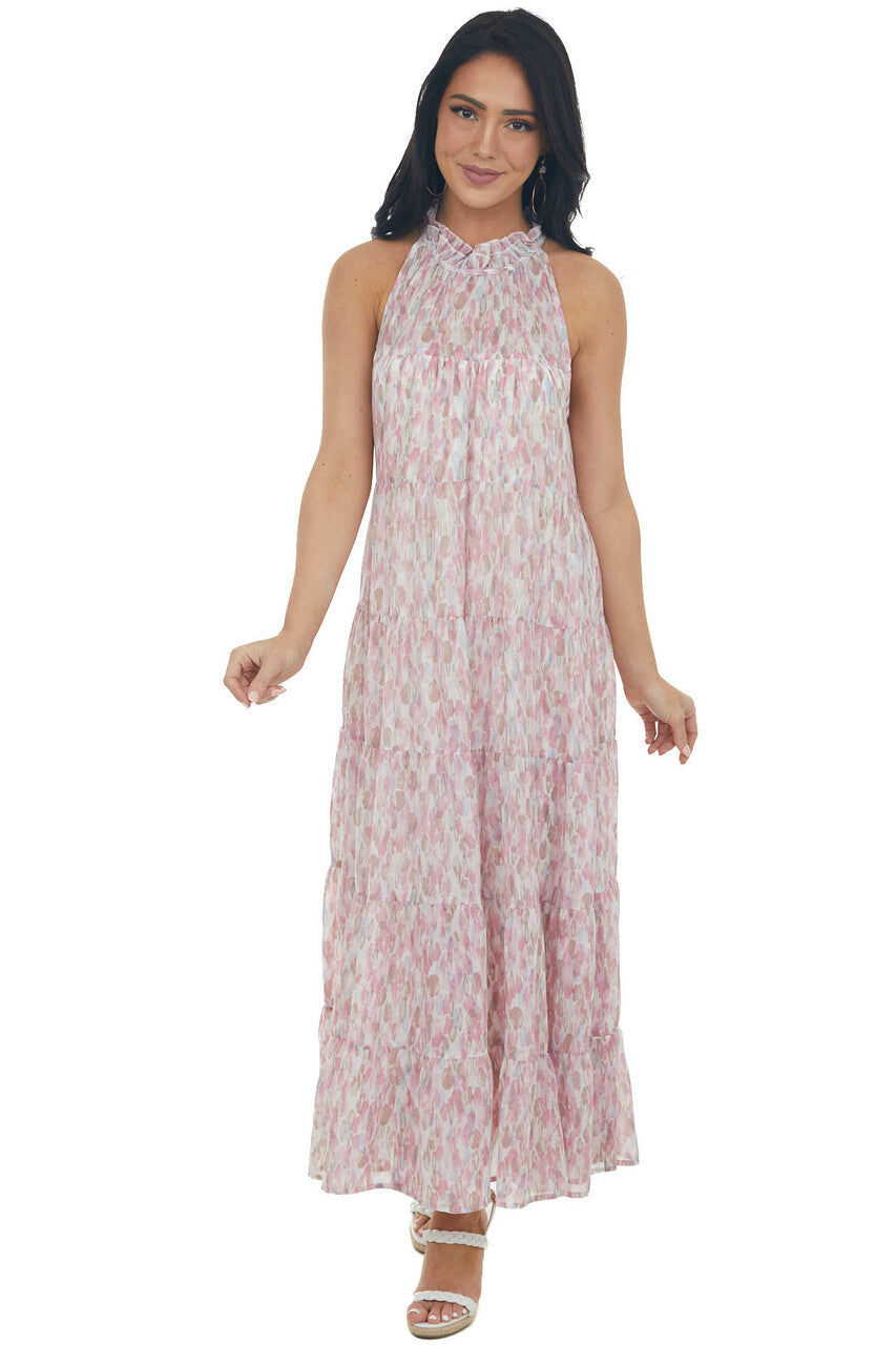 Mulberry Printed Halter Neck Tiered Midi Dress