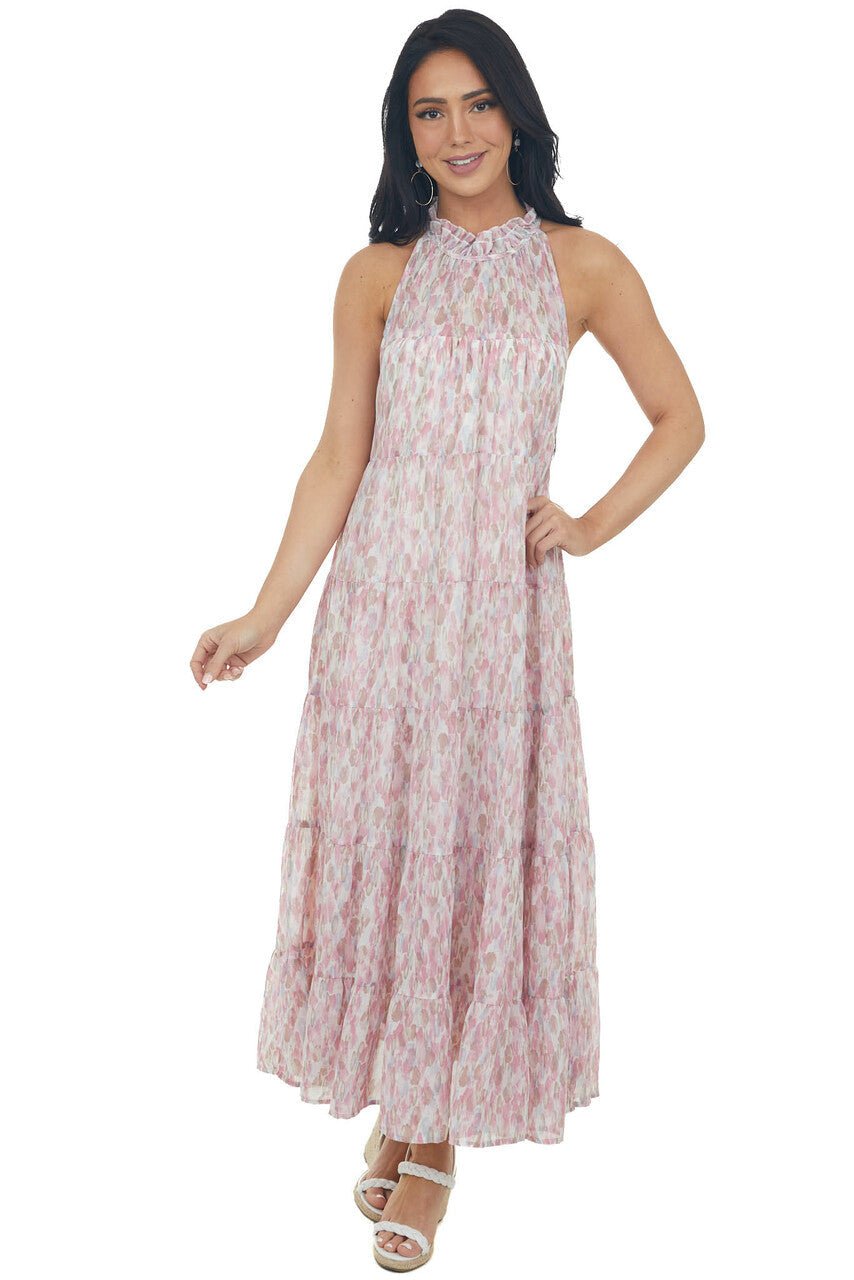 Mulberry Printed Halter Neck Tiered Midi Dress