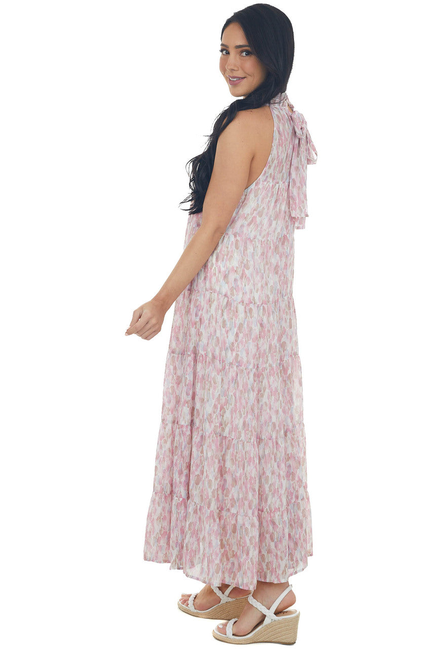 Mulberry Printed Halter Neck Tiered Midi Dress