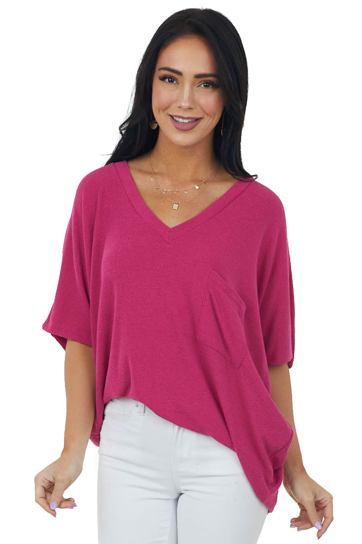 Mulberry Short Dolman Sleeve Chest Pocket Top
