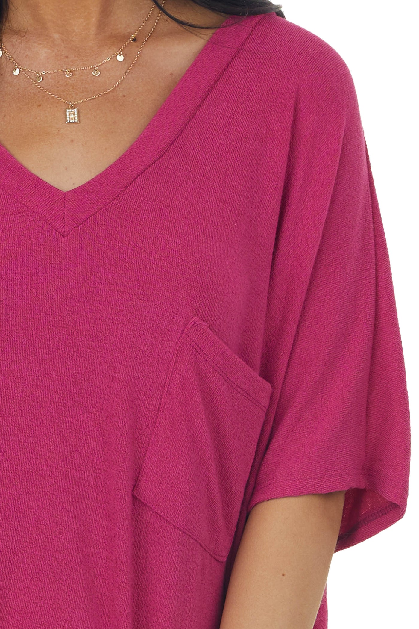 Mulberry Short Dolman Sleeve Chest Pocket Top